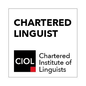 Official logo of CIOL, the Chartered Institute of Linguists, which confirms Lisa's status as a Chartered Linguist